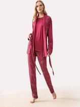 Feyza - 3 Delige Pyjama Set Voor Dames, Lange Mouwen, Kastanjebruin - M