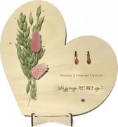 Tekstbord droogbloemen oorbellen wil jij mijn PEETTANTE zijn? | roze | gold plated | Swarovski | goldplated | meter vragen | meter worden | peettante vragen | peettante worden | cadeau