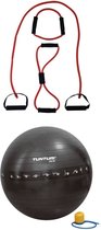 Tunturi - Fitness Set - Tubing Set Rood - Gymball Zwart met Anti Burst 55 cm