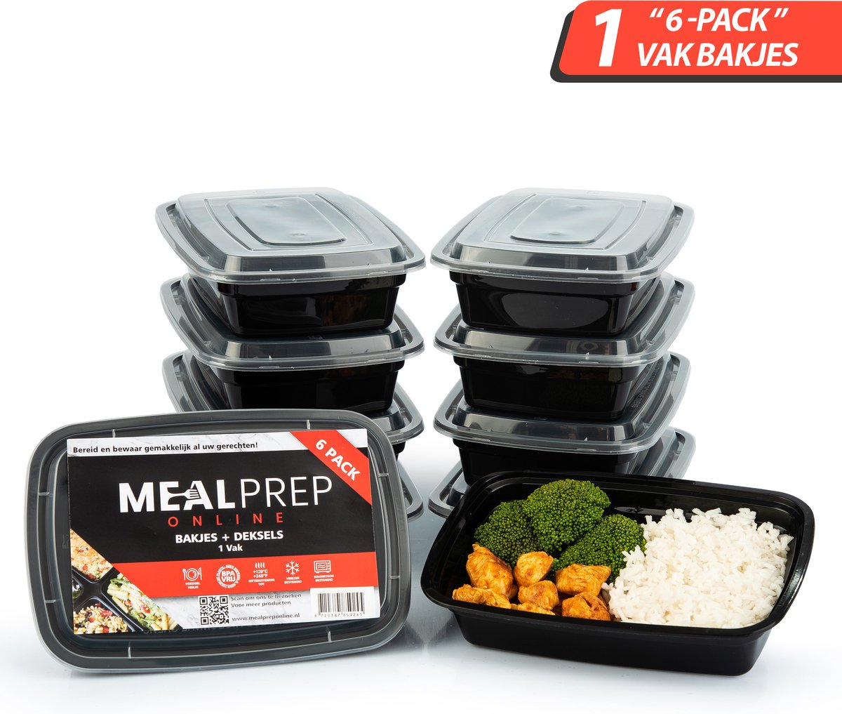 Mealpreponline - Meal Prep Bakjes - 6 stuks - 1 compartiment - Vershoudbakjes