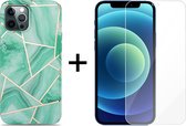 iPhone 13 hoesje marmer groen siliconen case apple hoes cover hoesjes - 1x iPhone 13 Screenprotector