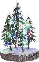 Luville - 4 Snowy trees on base with multicolour light battery operated - Kersthuisjes & Kerstdorpen