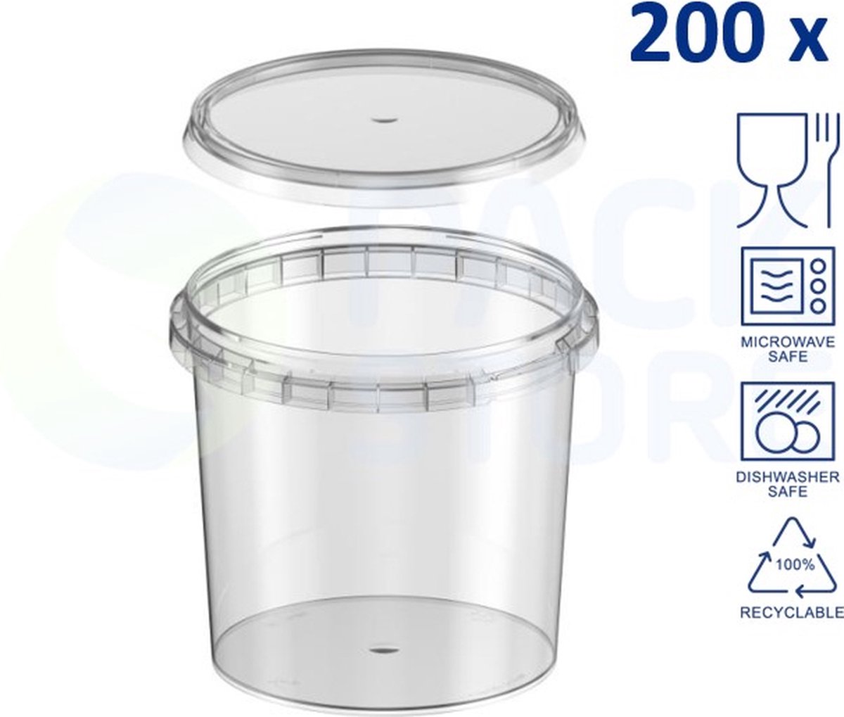 200 x récipients en plastique ronds avec couvercle - ø 118 mm 740 ml ...