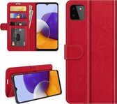 Samsung Galaxy A22 (5G) hoesje - MobyDefend Wallet Book Case (Sluiting Achterkant) - Rood - GSM Hoesje - Telefoonhoesje Geschikt Voor: Samsung Galaxy A22 (5G)