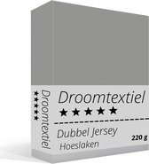 Droomtextiel Dubbel Jersey Hoeslaken Grijs Lits-Jumeaux 180x220 cm 100% Katoen - Hoge Hoek - Heerlijk Zacht - Strijkvrij - Rondom elastiek - Stretch - Dubbel Dikke Kwaliteit -