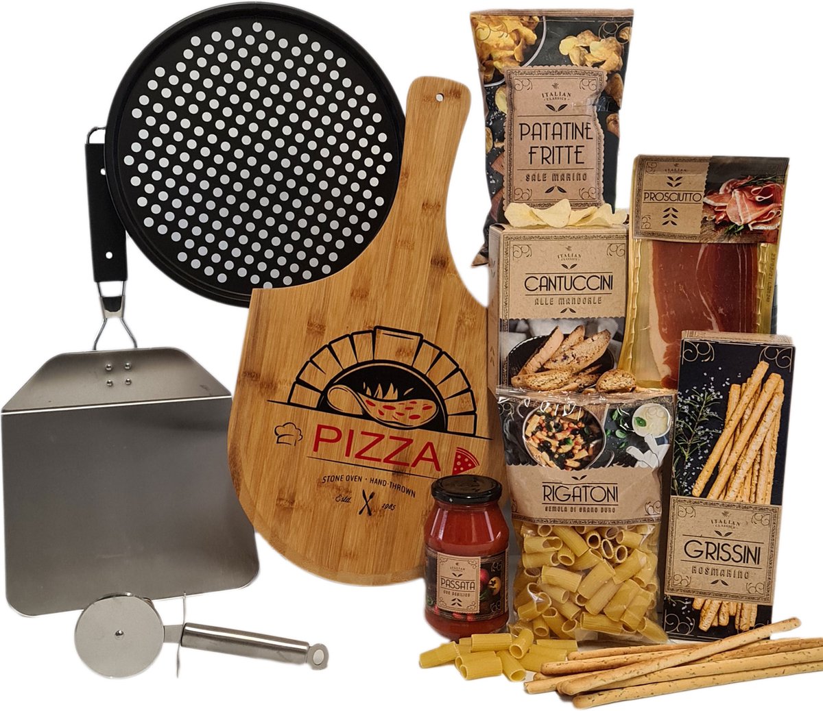 Kerstpakket Cadeaupakket 10 Italian Delight Met pizzaserveerplank