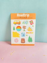 Rozeberryshop - Roadtrip Stickervel - Reizen - Camping - Outdoor - Stickers - 11x15cm - Stickervellen - Bullet Journal - Planner - Agenda Stickers - Stickers voor Volwassenen en Kinderen - Sc