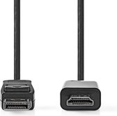 DisplayPort-Kabel - DisplayPort Male - HDMI Connector - 1080p - Vernikkeld - 1.00 m - Rond - PVC - Zwart - Envelop