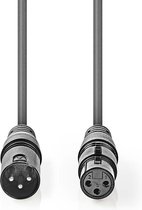 Nedis DMX-Adapterkabel - XLR 3-Pins Male - XLR 3-Pins Female - Vernikkeld - 1.00 m - Rond - PVC - Donkergrijs - Kartonnen Sleeve