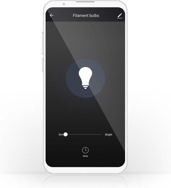 Smartphone scherm met de Nedis SmartLife app om de helderheid van een filamentlamp aan te passen.