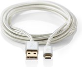 Nedis USB-Kabel - USB 2.0 - USB-A Male - USB Micro-B Male - 10 W - 480 Mbps - Verguld - 3.00 m - Rond - Gevlochten / Nylon - Aluminium - Cover Window Box