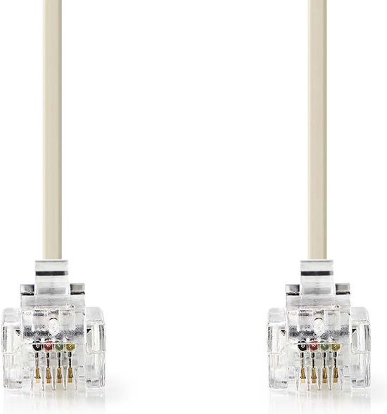 Nedis Telecomkabel - RJ11 Male - RJ11 Male - 5.00 m - Kabel design: Plat - Connectorplating: Goud Verguld - Kabeltype: RJ11 - Ivoor