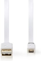 Nedis USB-Kabel - USB 2.0 - USB-A Male - USB Micro-B Male - 480 Mbps - Verguld - 1.00 m - Plat - PVC - Wit - Polybag