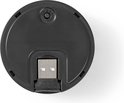 Achterkant zwarte ronde Nedis deurbelgong met USB-connector en resetknop.