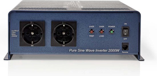 Nedis Inverter Pure Sinusgolf - Ingangsvoltage: 12 V DC - Apparaat stroomoutput: Type F (CEE 7/3) - 230 V AC 50 Hz - 2000 W - Piekvermogen: 4000 W - Screw Terminal - Zuivere Sinusgolf - Zekering - Blauw