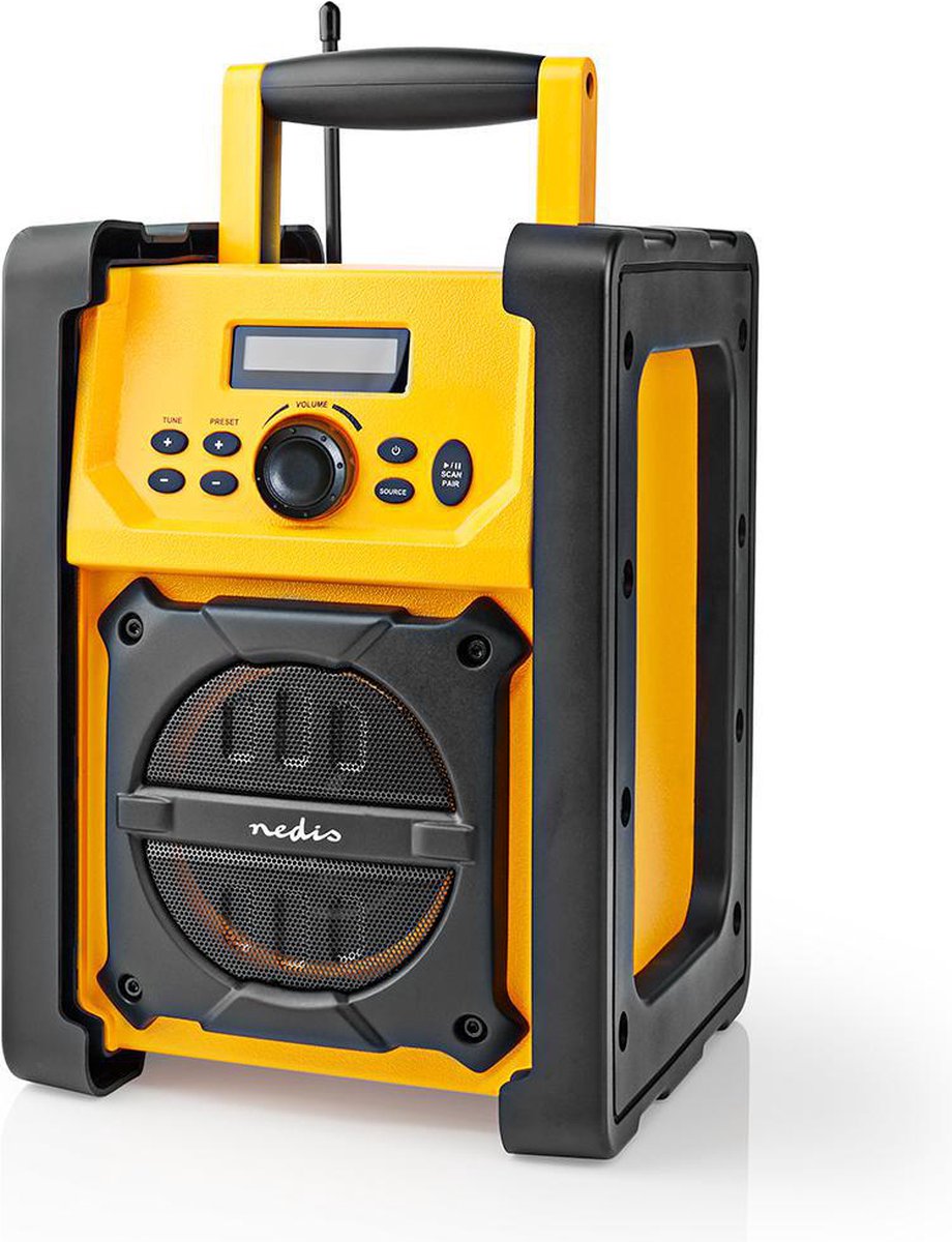 Bol.com Nedis Bouwradio - FM Radio - Bluetooth - Batterij / Netvoeding - Digitaal - IPX5 - Handvat - Geel aanbieding