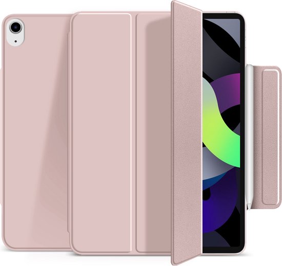 Hoes geschikt voor Apple iPad Air 2020/2022– Magnetische Smart Folio Book Case – Roze -papierachtig - Apple Pencil Case - Apple - iPad Air 4 - iPad Hoesje - Ipad Case - Ipad Hoes - Autowake - Magnetic - Tri-fold - Tablethoes - Smartcase - Smartfolio