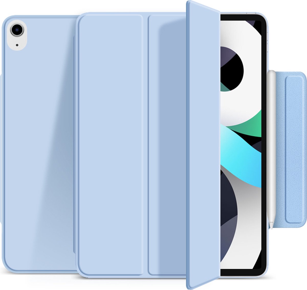 Hoes geschikt voor Apple iPad Air 2020/2022 Magnetische Smart Folio Book Case –Lichtblauw -papierachtig - Apple Pencil Case - Apple - iPad Air 4 - iPad Hoesje - Ipad Case - Ipad Hoes - Autowake - Magnetic - Tri-fold - Tablethoes – Smartcase