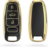 kwmobile autosleutel hoesje compatibel met Audi A6 A7 A8 Q7 Q8 3-knops autosleutel Keyless - autosleutel behuizing in zwart / goud