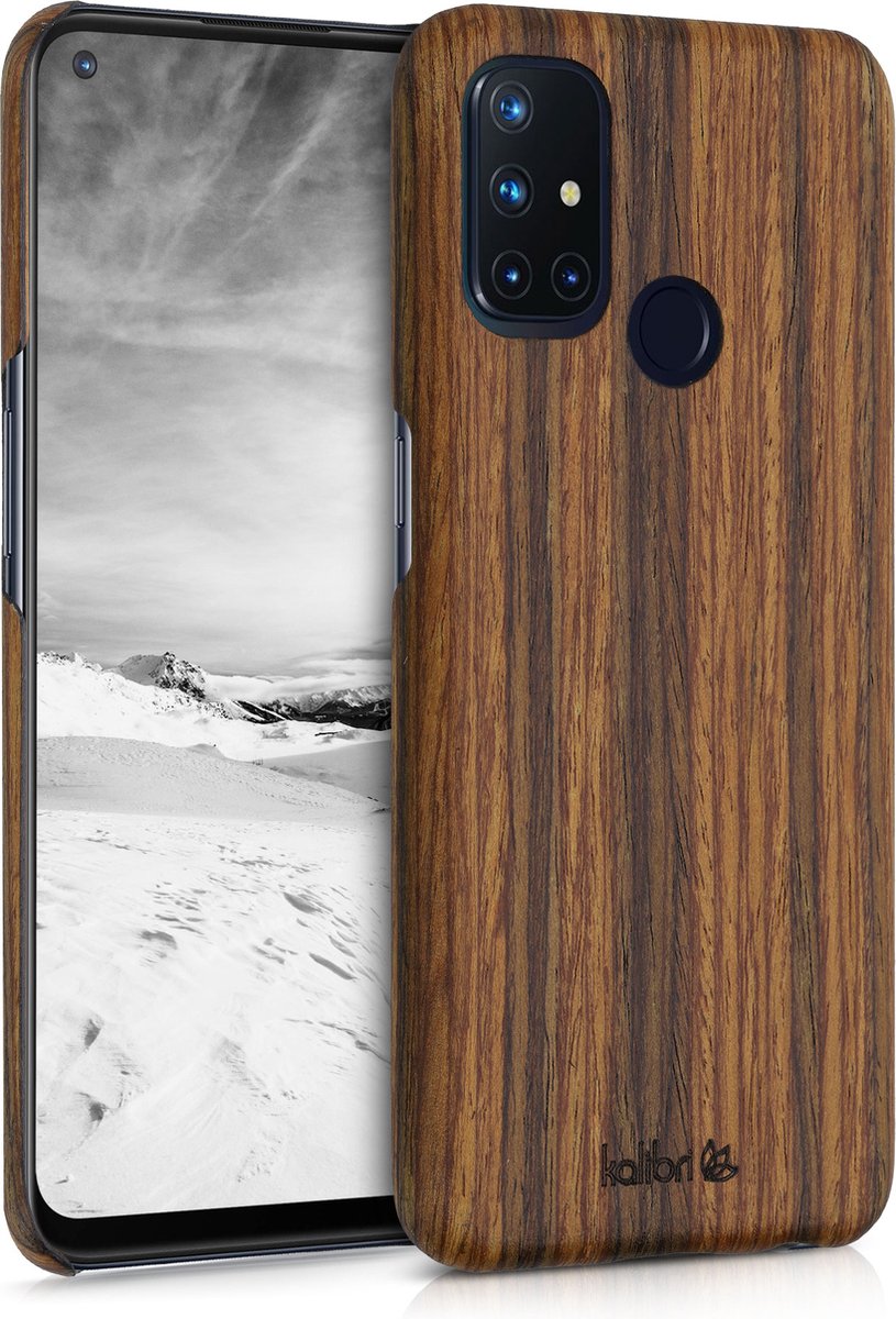 kalibri hoesje voor OnePlus Nord N100 - Beschermende telefoonhoes van hout - Slank smartphonehoesje in bruin