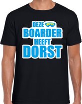 Apres ski t-shirt Deze snowboarder heeft dorst zwart  heren - Wintersport shirt - Foute apres ski outfit/ kleding/ verkleedkleding L