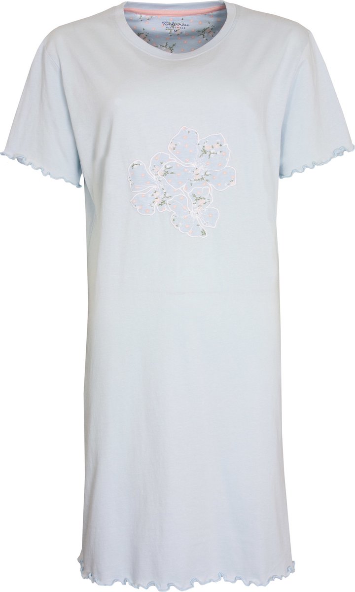 Tenderness Dames Nachthemd - Katoen - Korte Mouwen - Licht Blauw