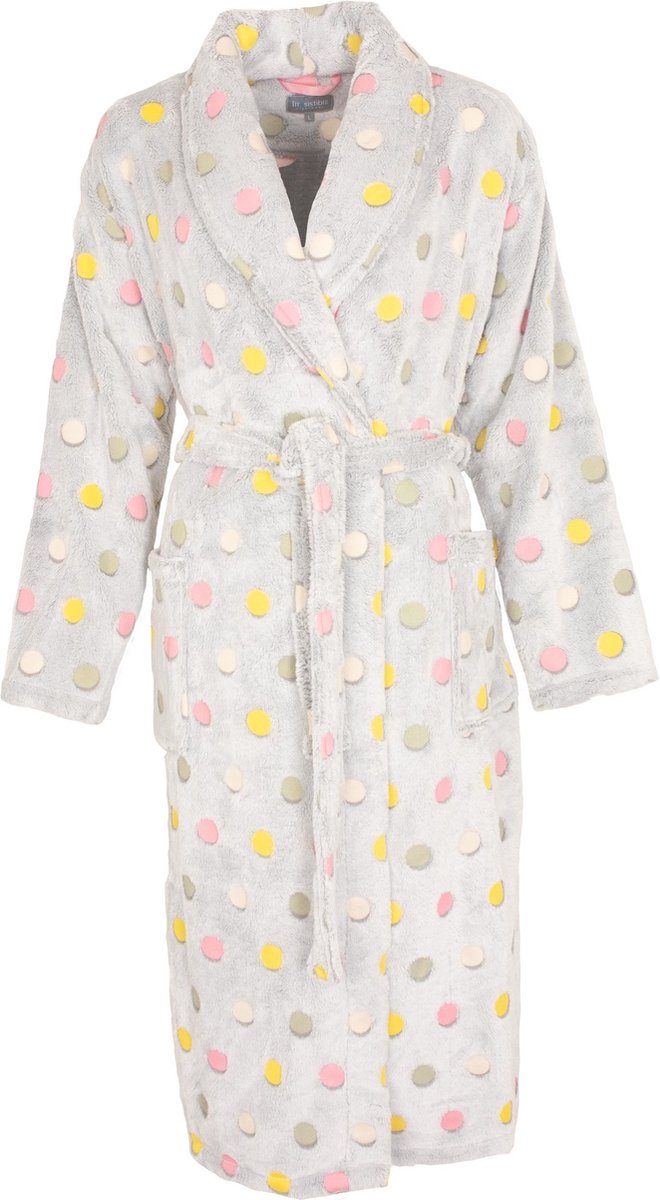 Irresistible Dames Badjas - Meerkleurige Bolletjes - Grijs - Maat L