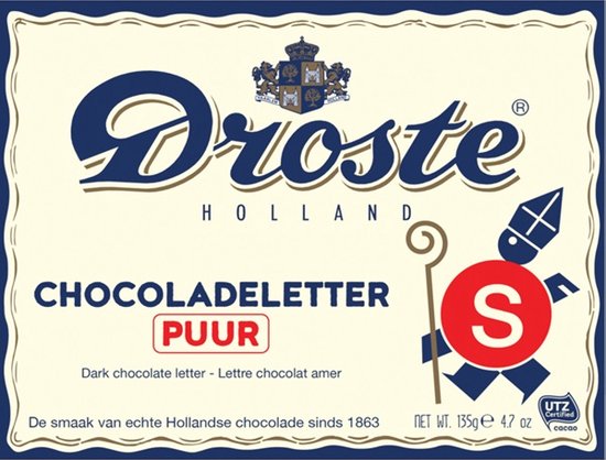 Foto: Droste chocoladeletter puur 135 gram letter s