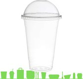 Composteerbare wegwerpbeker met Dome Deksel met gat voor frisdrank en smoothies | 400 ml | Ø 96 mm | PLA | 50 stuks