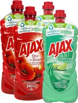 Ajax Allesreiniger Voordeelverpakking - 2x Limoen - 2x Klaprozenveld - 1250ML