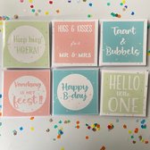 6 dubbele wenskaarten - met envelop - confetti - inkollors - set - vierkant - feest - verjaardag - vieren - diverse