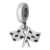 Tracelet | Zilveren bedels | Bedel Finish vlag race auto | 925 Sterling Zilver | Pandora compatible | Met 925 Zilver Certificaat | In Leuke Cadeauverpakking