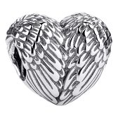 Liefde - Zilveren bedels - Bedel Engel Hart | Angel bead vleugels vormen hart | 925 Sterling Zilver - Geschikt voor alle merken - Met 925 Zilver Certificaat - In Leuke cadeauverpak