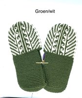 Handgebreide Sloffen / Groen/Wit / 4 XL