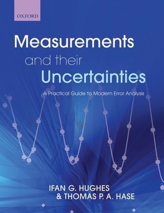 Boekomslag van 'Measurements and their Uncertainties'. Blauwe achtergrond met een grafiek.