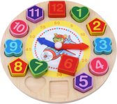 Houten puzzel klok - Leren klok kijken - Leerklok - Vliegtuig - Duurzaam - 17 x 17 cm - Educatief speelgoed