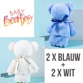 Allernieuwste SET VAN 4 STUKS BABY BEERTJES Spuugdoekjes BLAUW/WIT - Monddoekjes - Zachte Coral Fleece katoen Baby Hand Doekjes - 30 x 30 cm - Kraam Cadeau - Set 2x BLAUW en 2x WIT