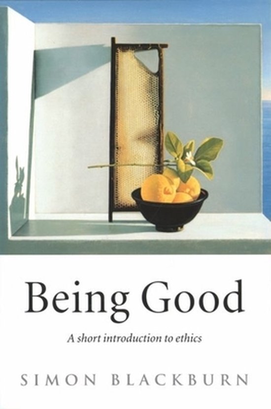 Couverture du livre 'Being Good' de Simon Blackburn, montrant un bol de citrons et un nid d'abeille.