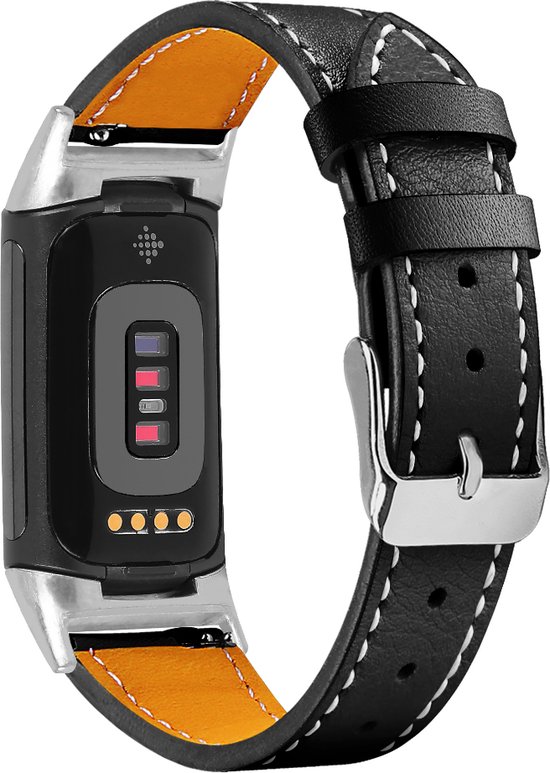 YONO Leer Bandje geschikt voor Fitbit Charge 5 / 6 - Vervangende Lederen Armband - Zwart