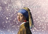 Grappige kunst kerstkaarten Meisje met de Parel Kerstbal - set van 8 dezelfde Vermeer ansichtkaarten