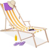 Relaxdays strandstoel hout - verstelbare ligstoel gestreept - tuinstoel tot 120 kg - - wit-geel