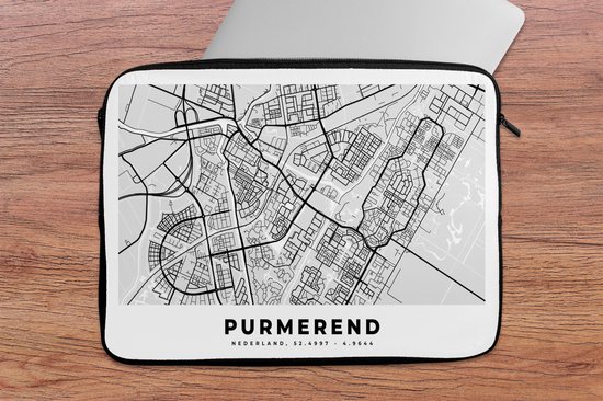 Laptophoes 14 inch - Stadskaart - Purmerend - Nederland - Laptop sleeve - Binnenmaat 33x23 cm - Zwarte achterkant
