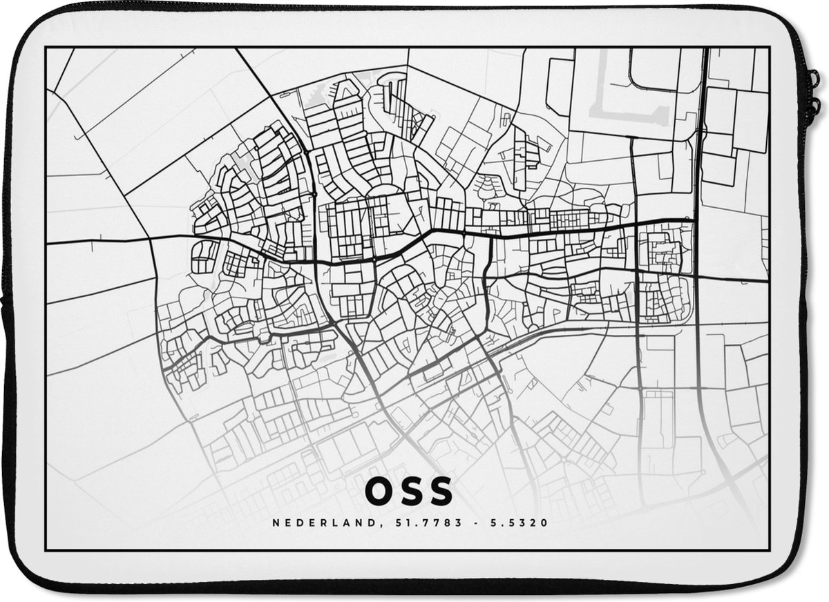 Laptophoes 13 inch - Plattegrond - Oss - Nederland - Laptop sleeve - Binnenmaat 32x22,5 cm - Zwarte achterkant - Stadskaart