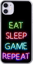 iPhone 11 hoesje - Gaming - Led - Quote - Eat sleep game repeat - Gamen - Siliconen Telefoonhoesje