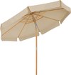 parasol 300 cm, achthoekige tuinparasol, zonwering, parasolstok en parasolribben van hout, opvouwbaar, zonder standaard, buiten, balkon, terras, taupe