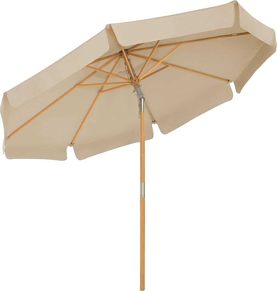 SONGMICS parasol 300 cm, achthoekige tuinparasol, zonwering, parasolstok en parasolribben van hout, opvouwbaar, zonder standaard, buiten, balkon, terras, taupe GPU32BR