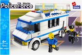 AlleBlox - PolitieBusje - Kinderspeelgoed - Constructiespeelgoed - Blauw/Wit - 16x8x6 cm