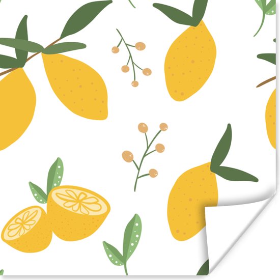 Abstracte citroenen op een witte achtergrond poster papier 50x50 cm - Foto print op Poster (wanddecoratie woonkamer / slaapkamer)
