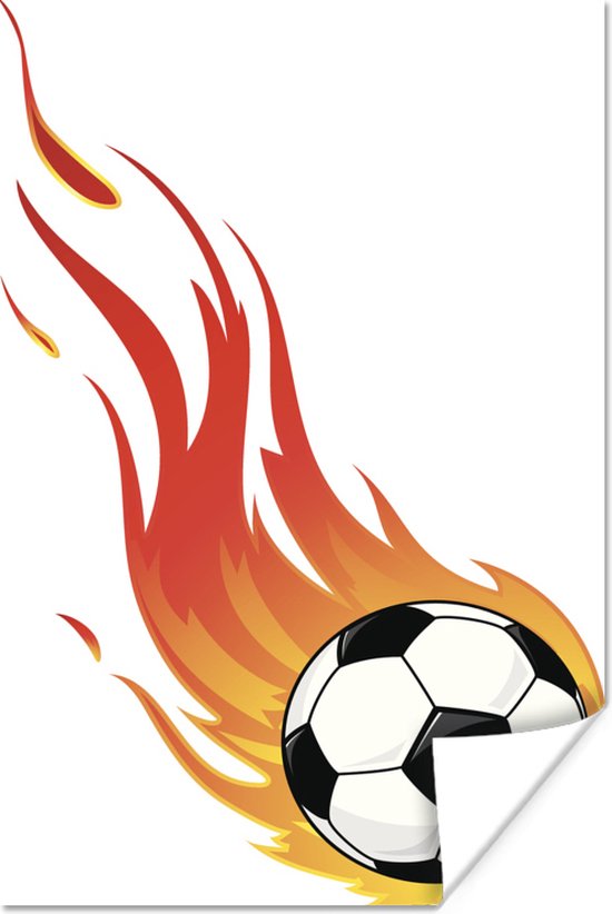 Poster Een illustratie van een vlammende voetbal - 40x60 cm