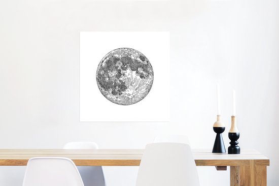 Affiche illustration noir et blanc de la lune 50x50 cm - Tirage photo sur Poster (décoration murale salon / chambre)
